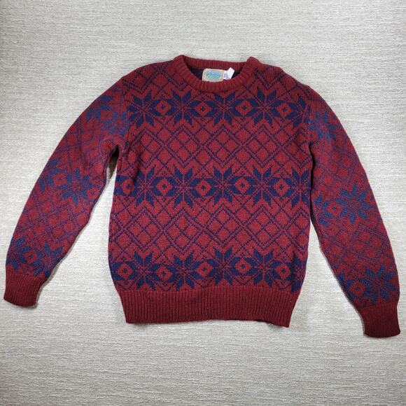 Royal North Mills Outfitters Wool Sweater Nordic Snowflake Red Blue USA Made L - Picture 3 of 13